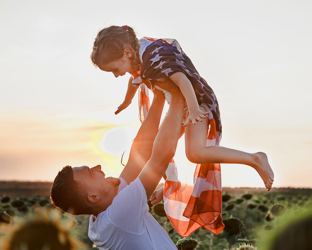 Happy Family with American Flag